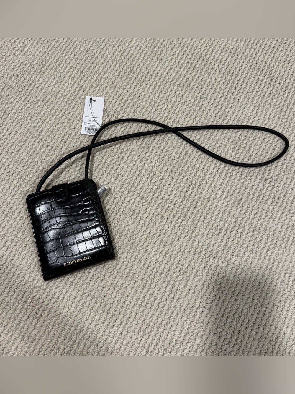 Elizabeth and James Black Croc-Embossed Neck Card Holder